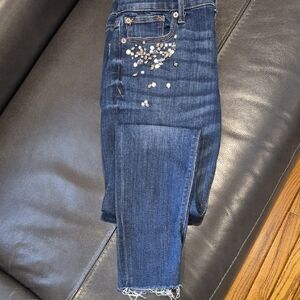 Express Dark Blue Cropped Jeans with Embellishments